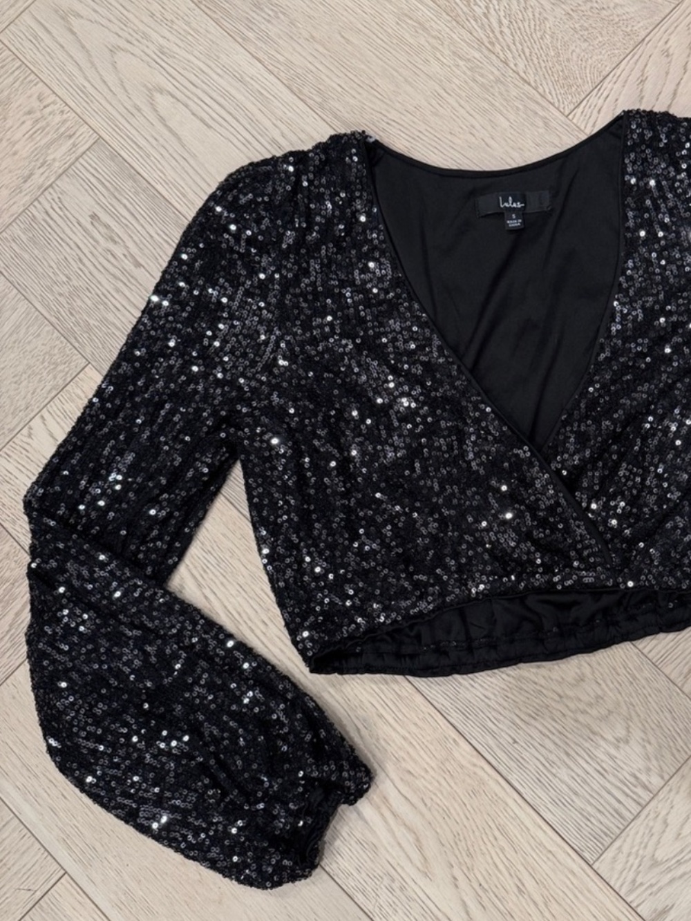 Lulu's Black Sequin Crop Top, Perfect for Date, NYE, Club, Dinner, Vacation